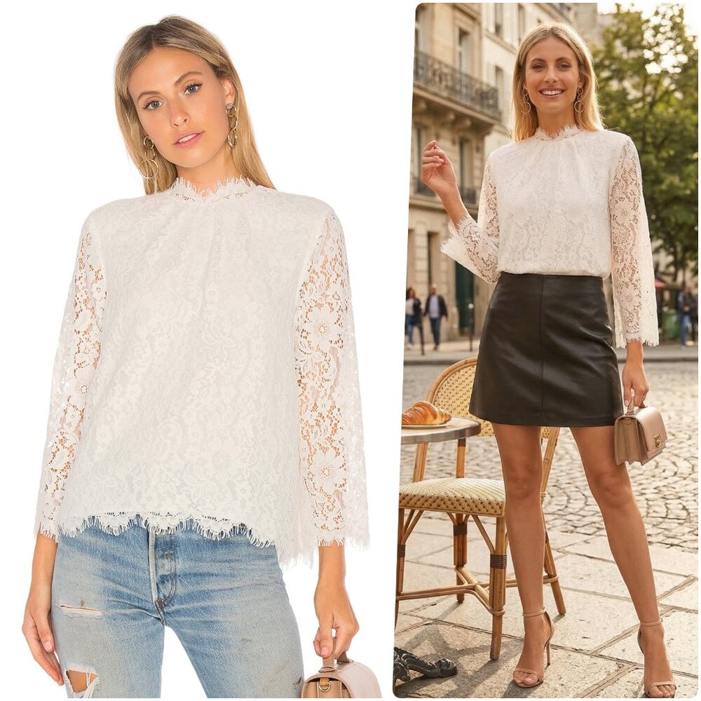 NWT Joie Frayda Floral Lace Top Blouse in Porcelain Off White XXS, XS, S $238